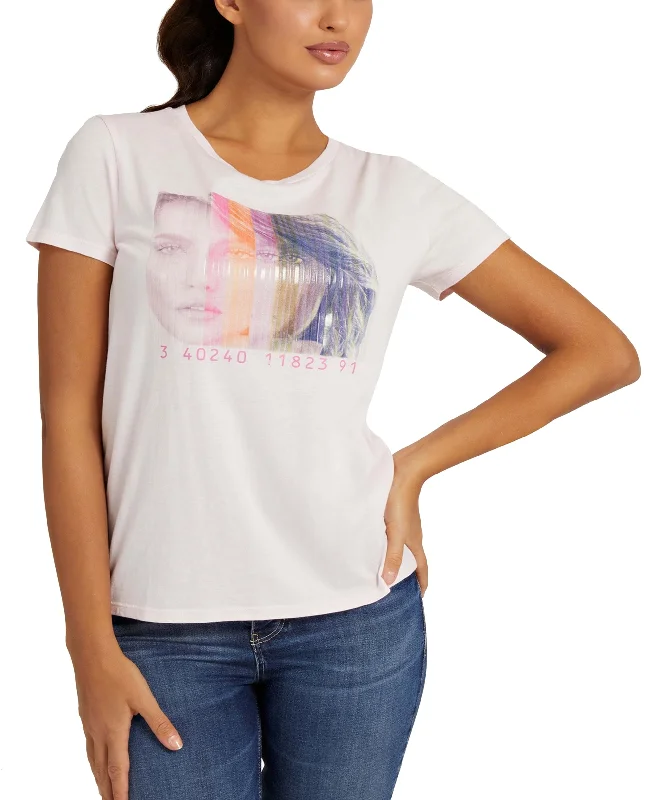 Women's Barcode Girl Graphic-Print Tee Print Jacquard Patchwork