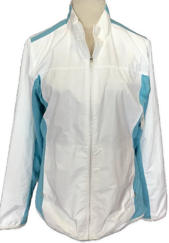 Adidas Women's Climaproof White & Blue Full-Zip Jacket Size L MSp$75 Zip Front Button Front Snap Front