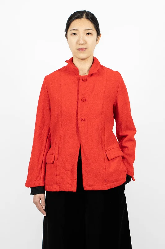 Riding Jacket Red A-Line Jacket Boat Neck Shawl Collar