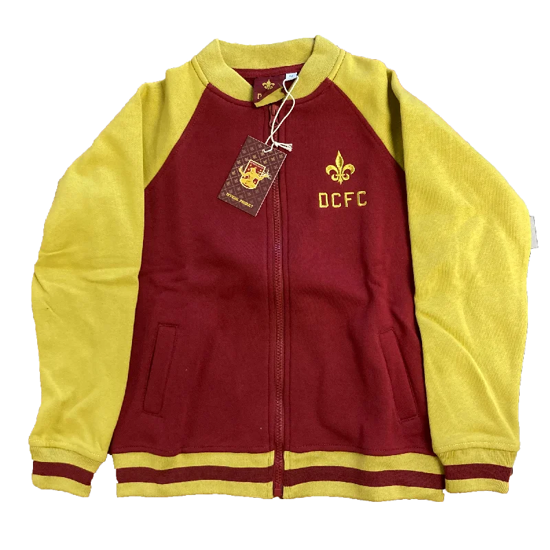 DCFC Youth Bomber Jacket- Maroon/Gold Belted Jacket Elasticated Jacket Padded Jacket