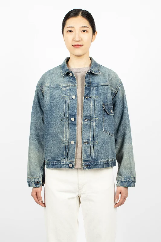 Denim Jacket Used Wash Stand-Up Collar Roll-Neck Collar Turtle Neck