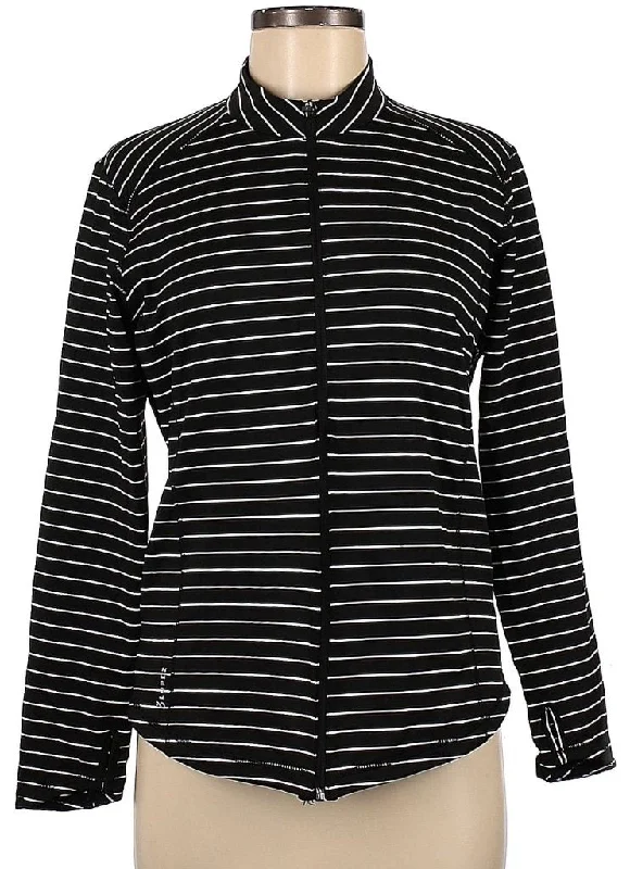 Lopez Black & White Striped Full-Zip Jacket Size M MSP$80 Tailored Jacket Straight Jacket A-Line Jacket