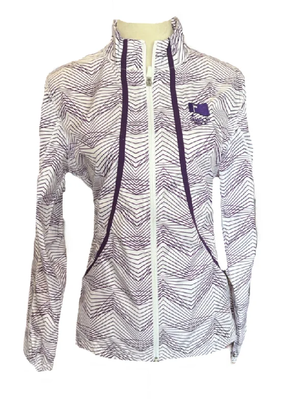 New Annika by Cutter & Buck Cloud Breaker Print Jacket -White/Purple Size M MSP$150 Jacket Blazer Coat