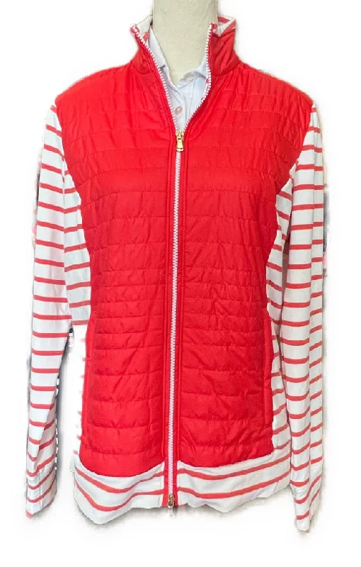 New Women's Fairway & Greene Red & White Augusta Golf Jacket Size L MSP$198 Tiered Jacket Buttoned Jacket Zippered Jacket