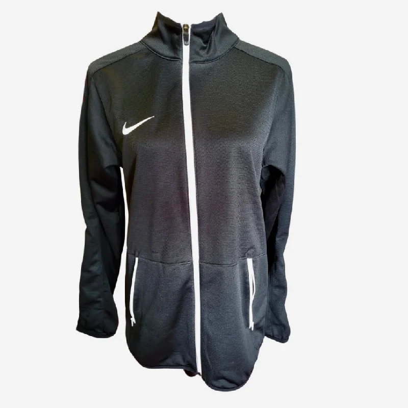 Women's Nike Dri-Fit Black w/White Trim Full Zip Jacket Size M Trench Coat Raincoat Waterproof Jacket