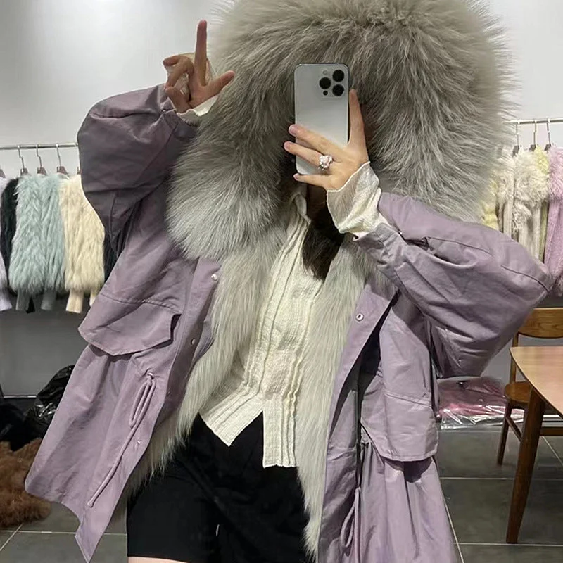 Removable Real Fur Female Rex Rabbit Fur Liner Raccoon Large Fur Collar Light Fur Jacket Satin Jacket Silk Jacket Chiffon Jacket