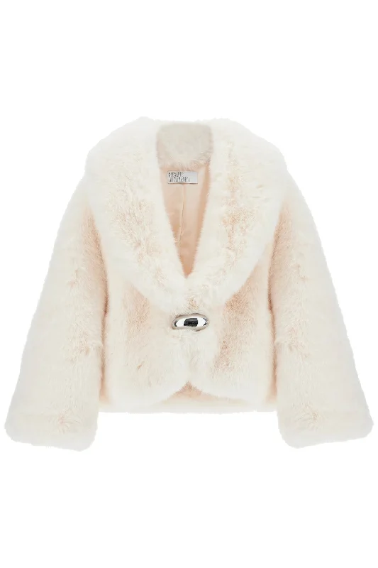 short faux fur jacket 03PFJA099 03333 WHITE Satin Jacket Silk Jacket Chiffon Jacket