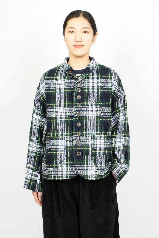 Wool Washer Tartan Jacket Green V-Neck Jacket Boat Neck Jacket Square Neck Jacket