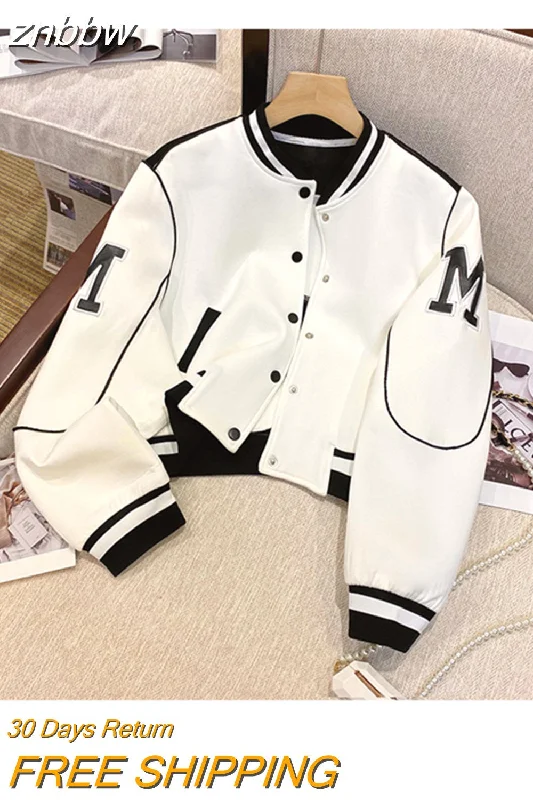 znbbw Harajuku Patchwork Parka Women Letter Embroidery Jacket Windbreaker Winter Baseball Coat Loose America Casual Overcoat Herringbone Jacket Houndstooth Jacket Plaid Jacket