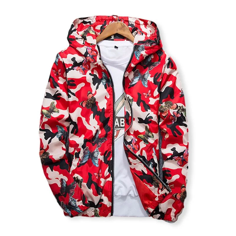 Znbbw High Quality Women Windbreaker Jacket Spring Summer Camo Thin Female Camouflage Butterfly Windbreaker Coats Hooded Tiered Jacket Buttoned Jacket Zippered Jacket