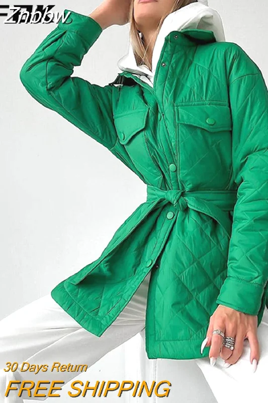 Znbbw Jacket Women 2023 Green Long Breasted Lapel Thickened Cotton Coat urn Down Collar Belt Straight Overcoat Casual Parkas Jersey Jacket Tulle Jacket Batik Jacket