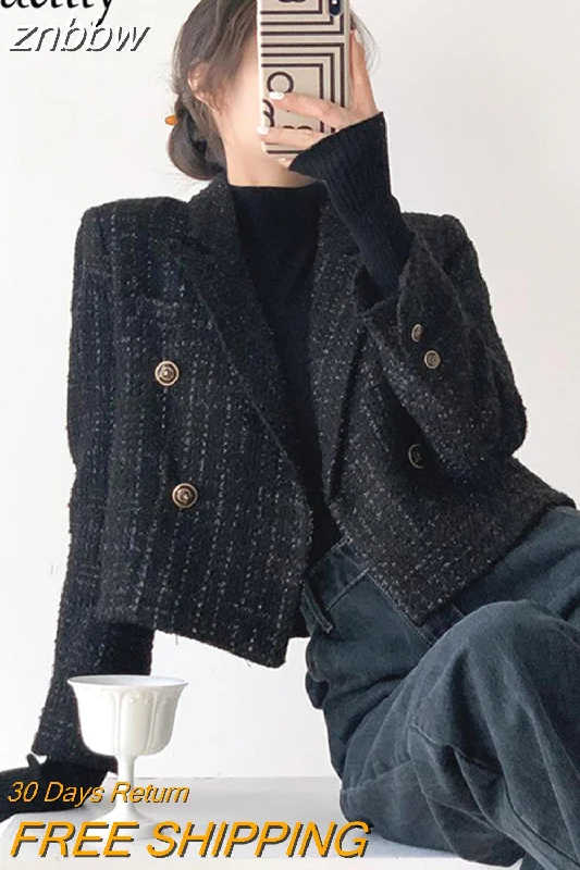 znbbw Korean Style Long Sleeve Plaid Blazer Women 2023 Autumn Casual Short Ladies Suit Blazers Female Clothing Coat Jacket Zip Front Button Front Snap Front