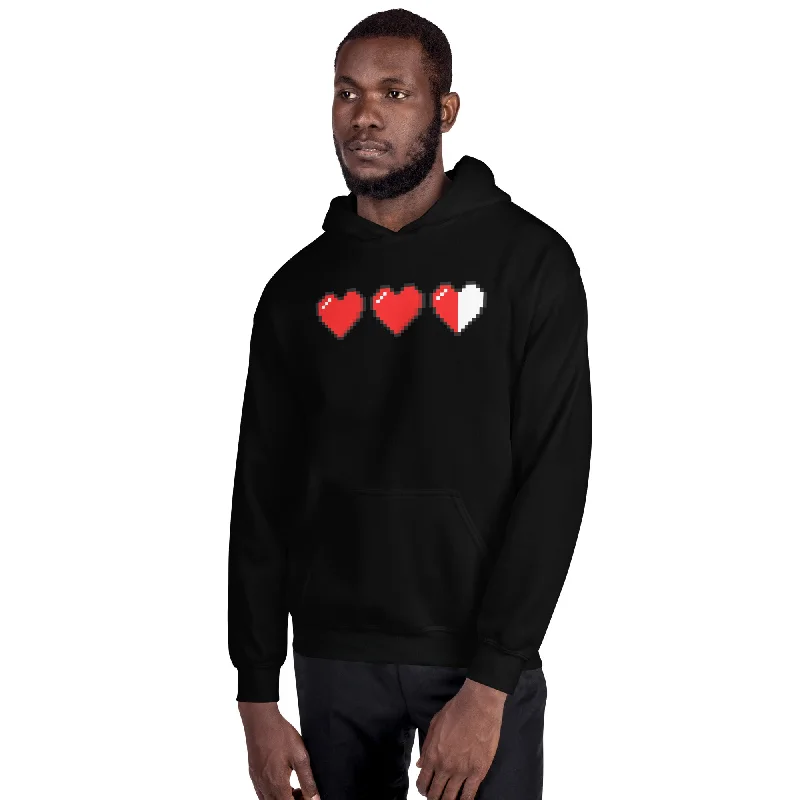 3 Heart Meter Retro 8 Bit Video Game Pixelated Unisex Hoodie Sweatshirt Hoodie with Button Placket Classic Preppy