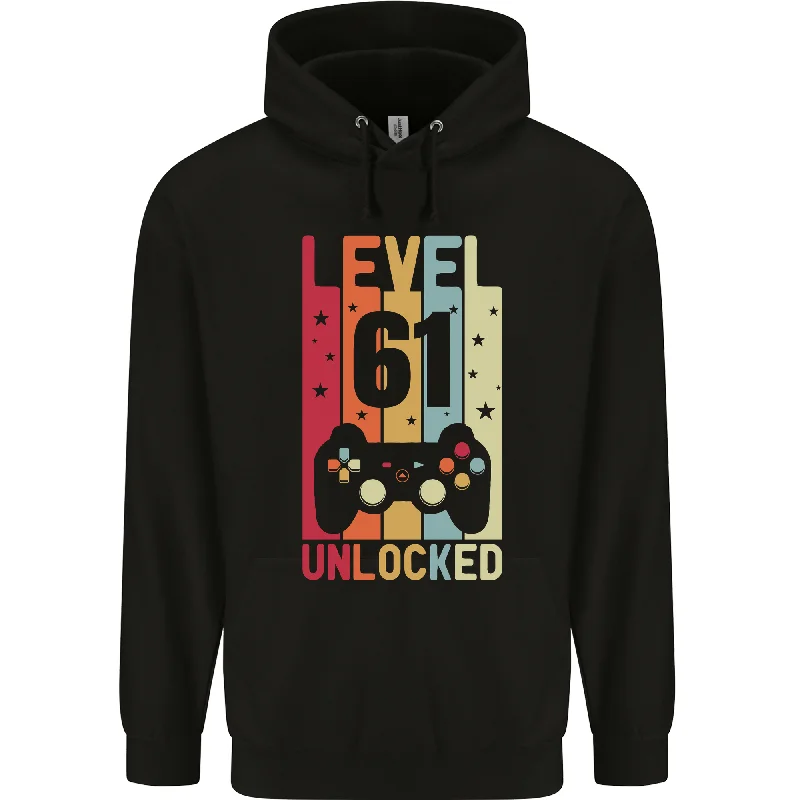 61st Birthday 61 Year Old Level Up Gaming Mens 80% Cotton Hoodie Hoodie with Oversized Fit Loose Comfortable