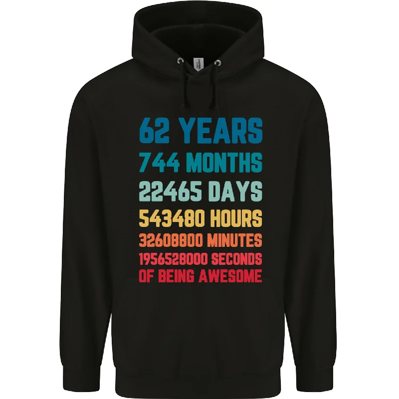 62nd Birthday 62 Year Old Mens 80% Cotton Hoodie Hoodie with Hem Drawcord Adjustable Customizable