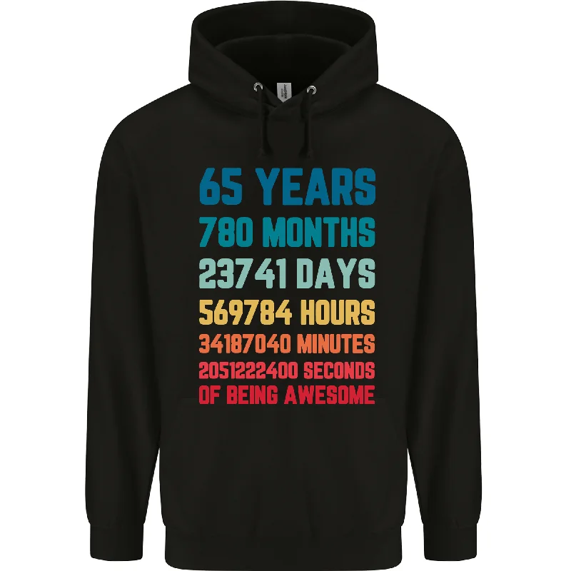 65th Birthday 65 Year Old Mens 80% Cotton Hoodie Hoodie with Slit Hem Functional Movement