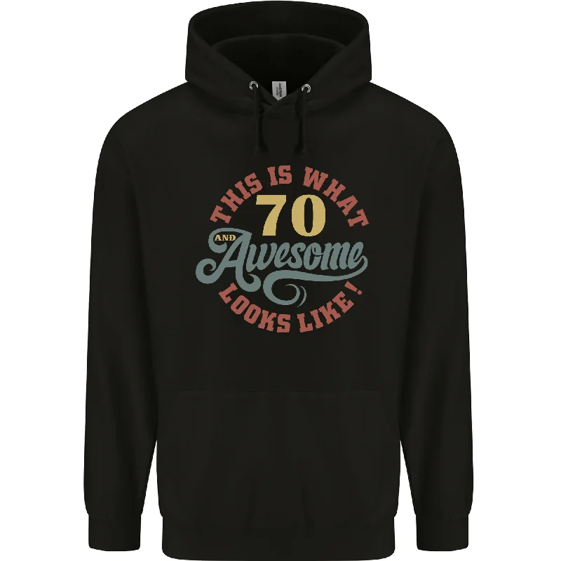 70th Birthday 70 Year Old Awesome Looks Like Mens 80% Cotton Hoodie Hoodie with Mock Neck Collared Structured