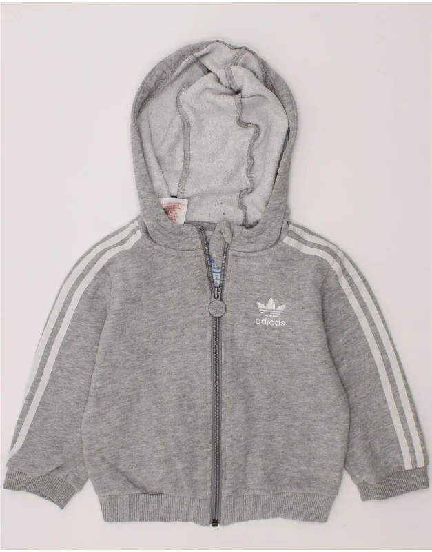 ADIDAS Baby Boys Zip Hoodie Sweater 12-18 Months Grey Cotton Hoodie with Color Block Contrast Stylish