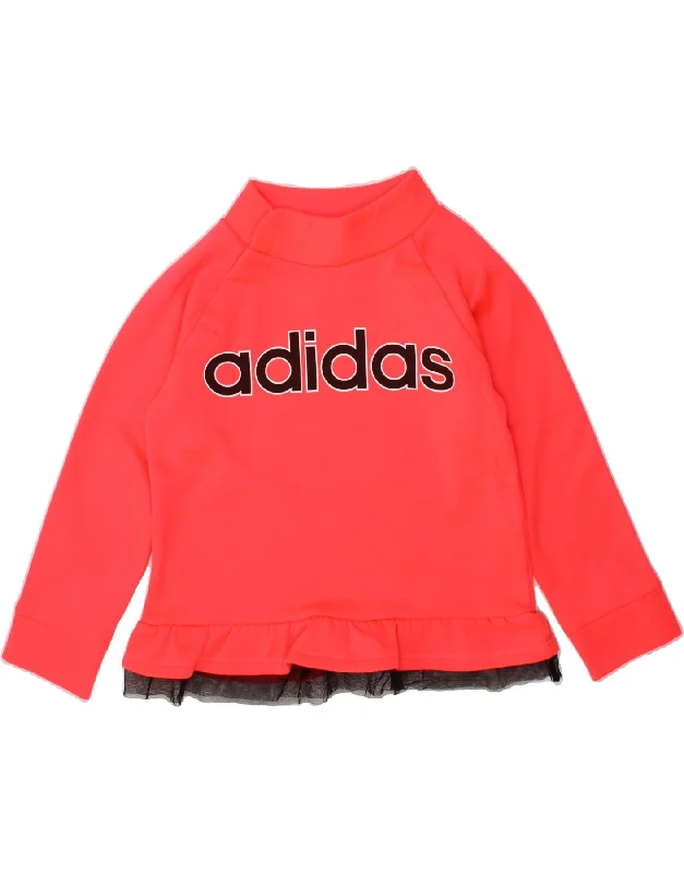 ADIDAS Girls Graphic Sweatshirt Jumper 3-4 Years Red Polyester Hoodie with Earth Tones Natural Calm