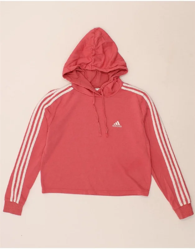 ADIDAS Womens Oversized Crop Hoodie Jumper UK 8/10 Small Pink Cotton Hoodie Sweatshirt Pullover