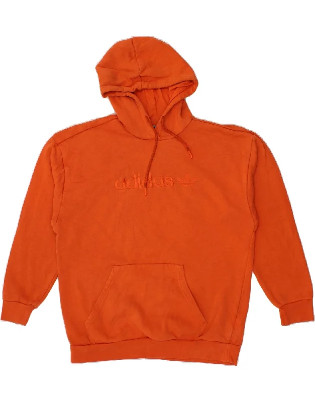 ADIDAS Womens Oversized Graphic Hoodie Jumper UK 14 Medium Orange Cotton Hoodie with Hem Drawcord Adjustable Customizable