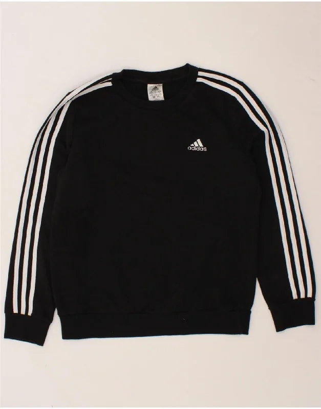 ADIDAS Womens Sweatshirt Jumper UK 12/14 Medium Black Cotton Hoodie with Frayed Bohemian Relaxed