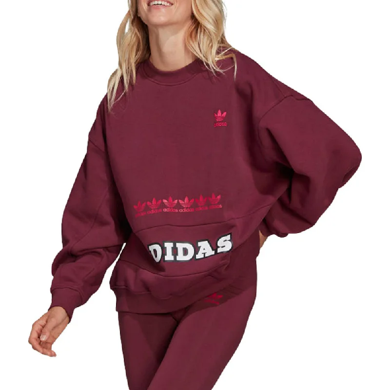 Aididas Logo Play Women's Sweatshirt Victory Crimson Hoodie with Stripes Bold Sporty