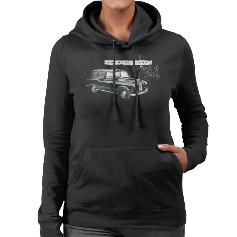 Austin Classic Taxi British Motor Heritage Women's Hooded Sweatshirt Hoodie with Metallic Shiny Futuristic