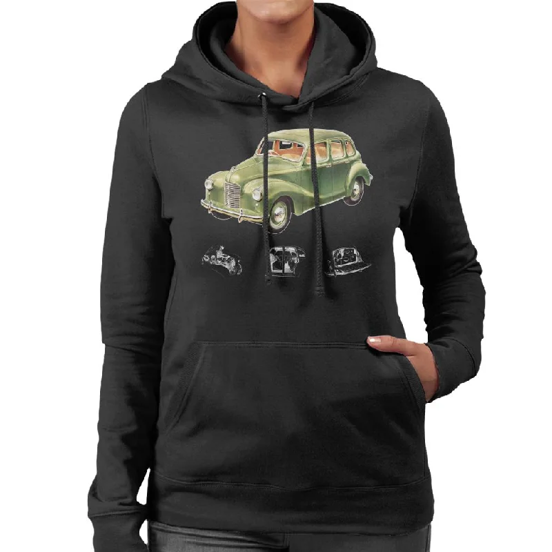 Austin X Ray Interior British Motor Heritage Women's Hooded Sweatshirt Hoodie with Monochrome Minimalist Simple