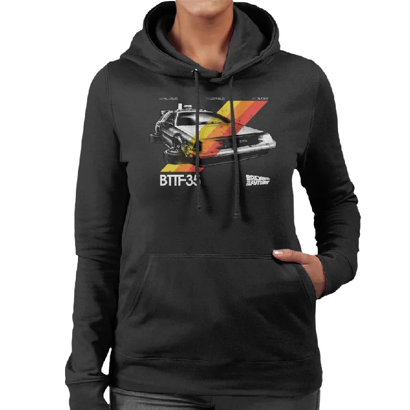 Back to the Future 35th Anniversary Delorean Stripes Women's Hooded Sweatshirt Hoodie with Pastel Soft Subtle