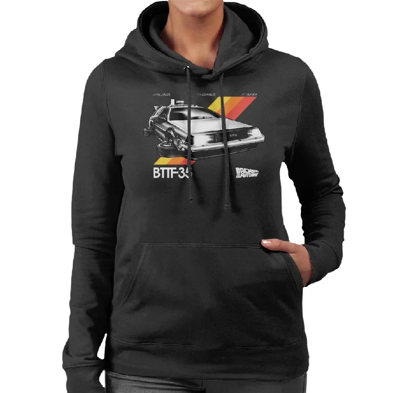 Back to the Future 35th Anniversary Delorean Women's Hooded Sweatshirt Hoodie with Slim Fit Tailored Modern