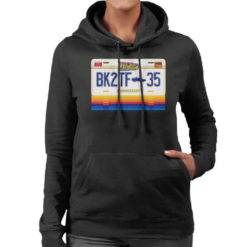 Back to the Future 35th Anniversary License Plate Design Women's Hooded Sweatshirt Hoodie with Hem Ribbing Snug Secure