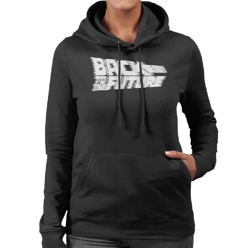 Back to the Future Blurred White Logo Women's Hooded Sweatshirt Hoodie with Hem Raw Edge Edgy Unfinished