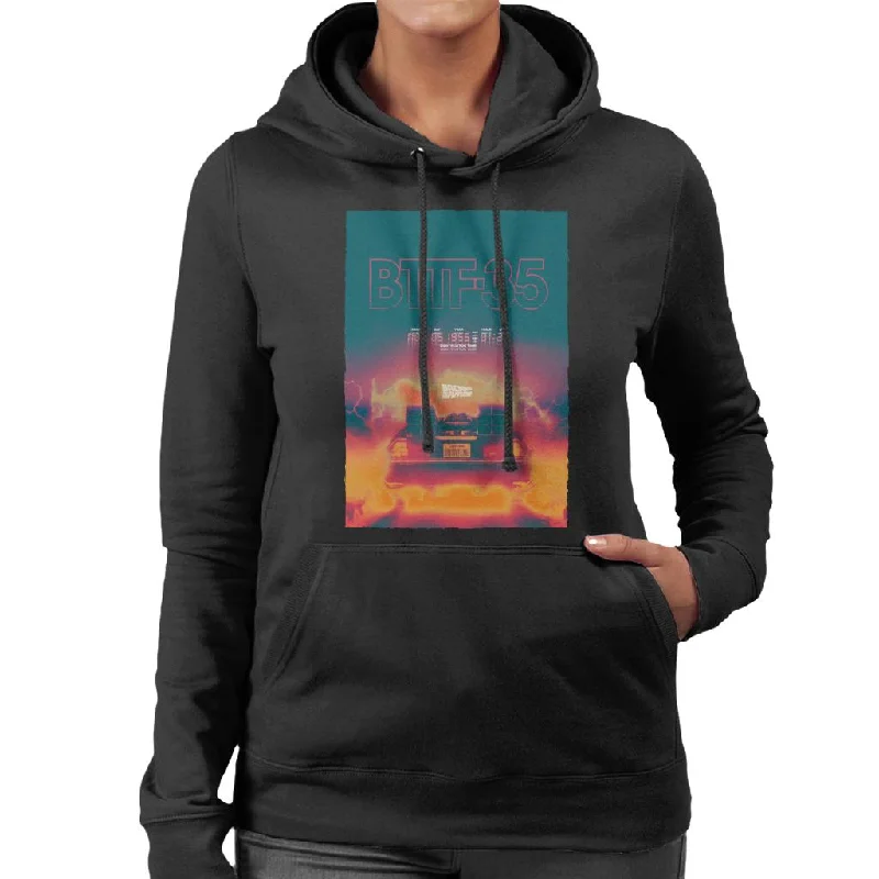 Back to the Future Delorean 35 Electric Flames Women's Hooded Sweatshirt Hoodie with Slim Fit Tailored Modern