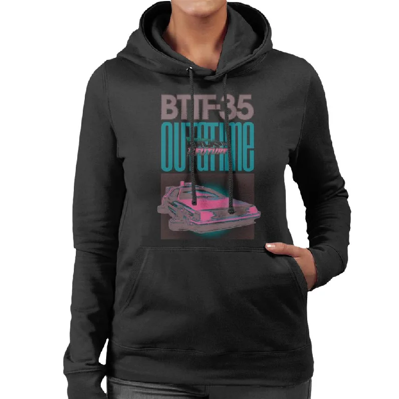 Back to the Future Delorean 35 Outatime Women's Hooded Sweatshirt Hoodie with Batwing Sleeves Loose Dramatic