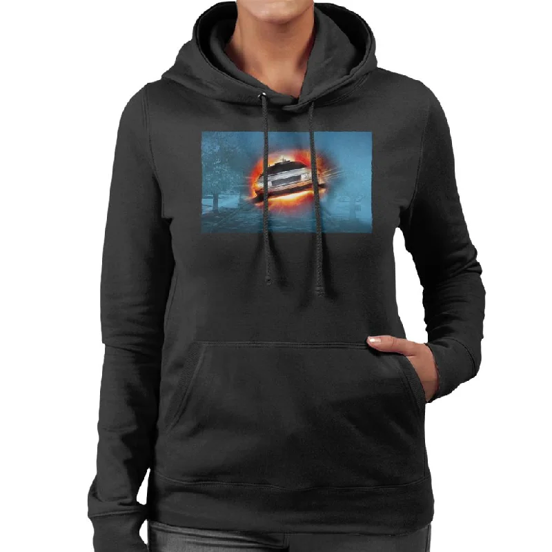 Back to the Future Delorean Cinematic Take Off Women's Hooded Sweatshirt Hoodie with Bell Sleeves Flared Feminine