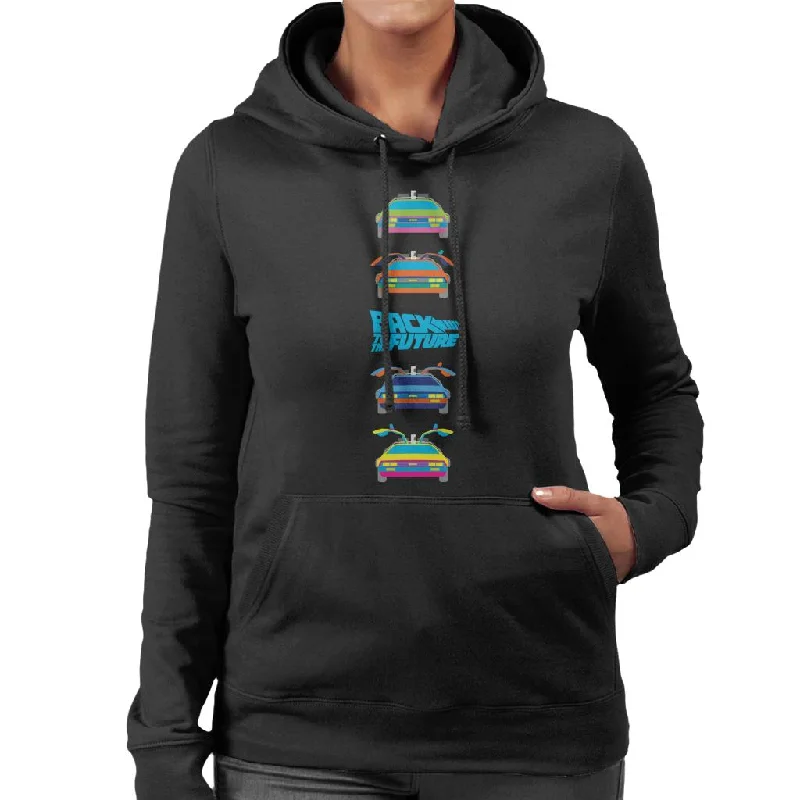 Back to the Future Delorean Doors Opening Colourful Design Women's Hooded Sweatshirt Hoodie with Hem Embroidery Detailed Premium