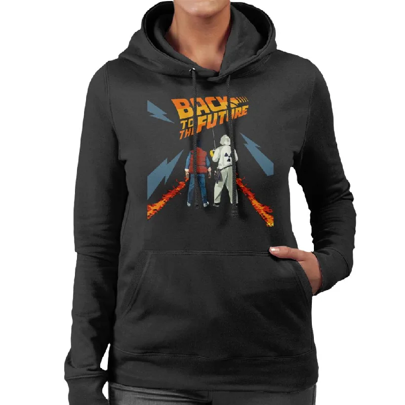 Back to the Future Delorean Fire Trail Marty And Doc Women's Hooded Sweatshirt Hoodie with Thumb Holes Functional Cozy