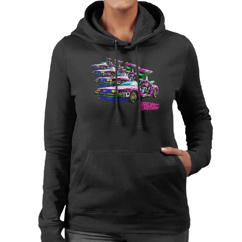 Back to the Future Delorean Mirrored Women's Hooded Sweatshirt Hoodie with Mock Neck Collared Structured