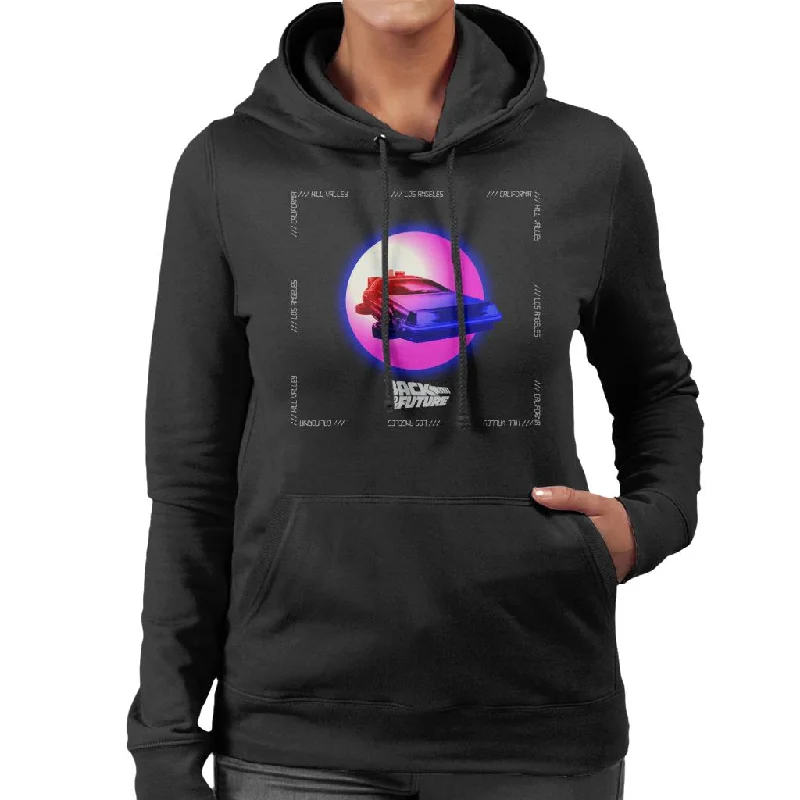 Back to the Future Delorean Purple Moon Women's Hooded Sweatshirt Hoodie with Button Placket Classic Preppy