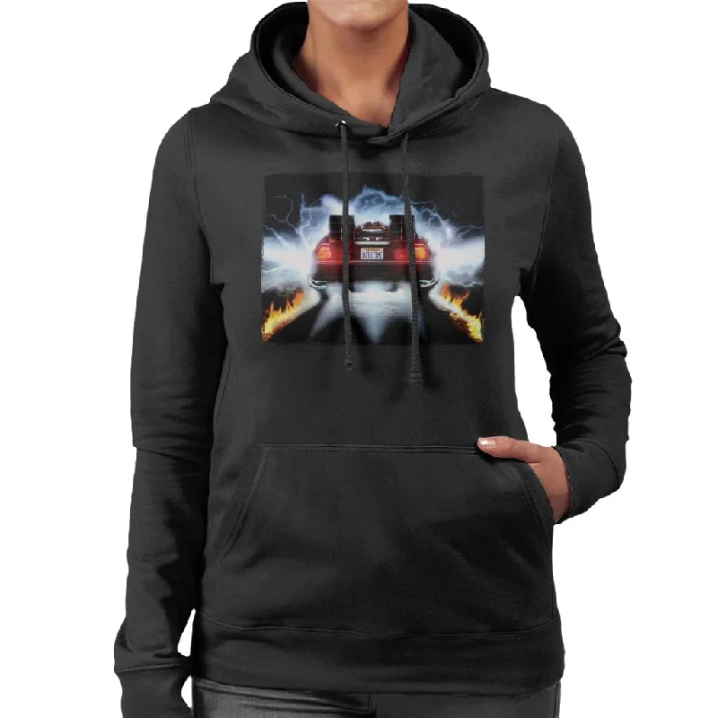 Back to the Future Delorean Taking Off For Time Travel Women's Hooded Sweatshirt Hoodie with Tie-Dye Psychedelic Retro