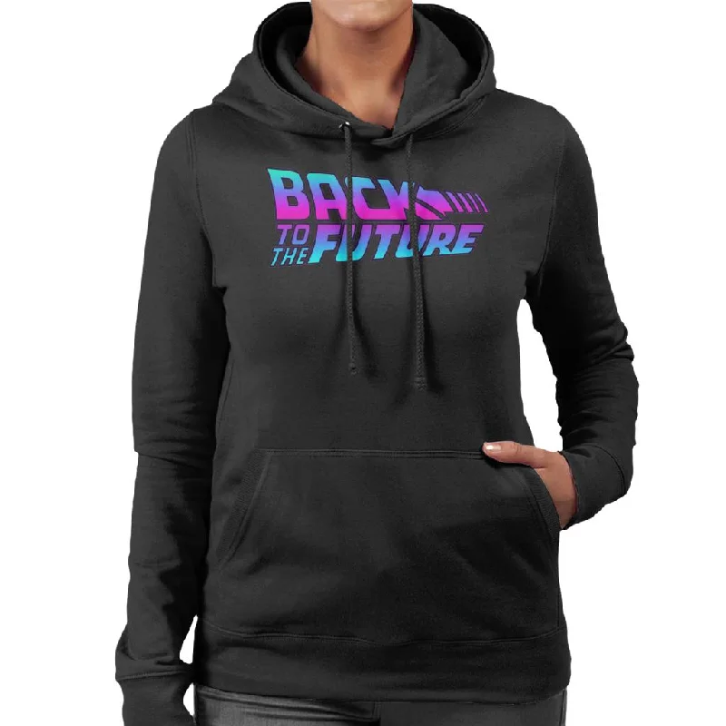 Back to the Future Pink And Blue Gradient Logo Women's Hooded Sweatshirt Hoodie with Raw Hem Edgy Unfinished