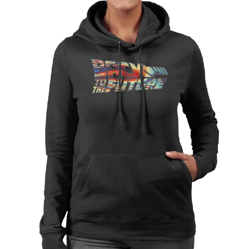 Back to the Future Psychedelic Logo Women's Hooded Sweatshirt Hoodie with Hem Frayed Vintage Worn