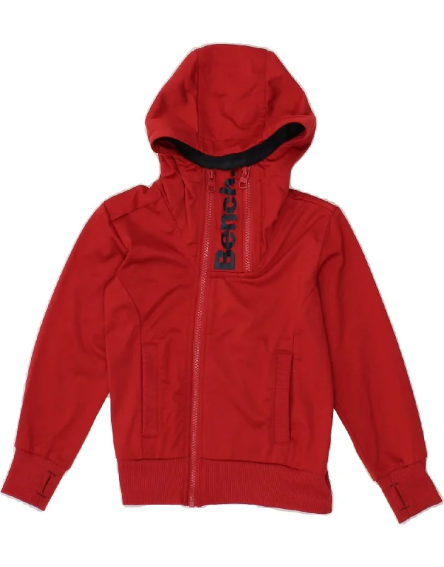 BENCH Boys Graphic Zip Hoodie Sweater 5-6 Years Red Polyester Hoodie with Turtle Neck Cozy Winter