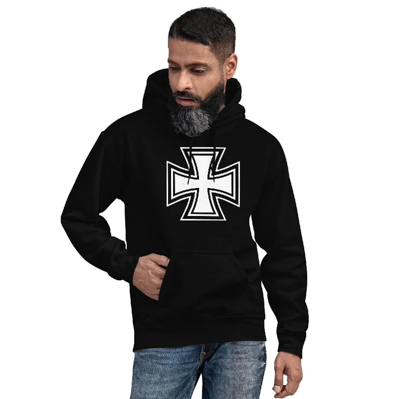 Black and White Occult Biker Cross Symbol Unisex Hoodie Sweatshirt Hoodie with Ribbed Cuffs Snug Fit Comfort