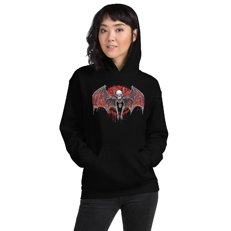 Blood Moon Demon Vampire Bat Halloween Pullover Hoodie Sweatshirt Hoodie with Metallic Shiny Futuristic