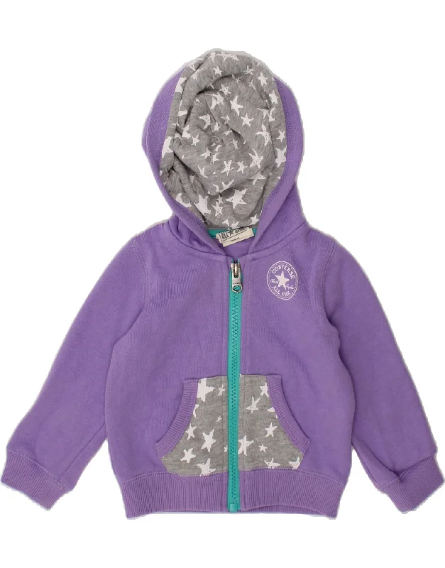 CONVERSE Baby Girls Zip Hoodie Sweater 6-9 Months Purple Colourblock Hoodie with Pattern Geometric Abstract