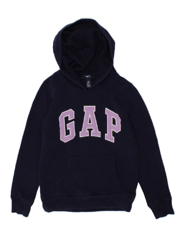 GAP Boys Graphic Hoodie Jumper 8-9 Years Navy Blue Cotton Hoodie with Slit Hem Functional Movement