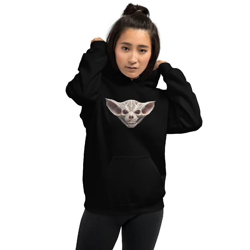 Grinning Bat Skull Halloween Pullover Hoodie Sweatshirt Hoodie with Puffed Sleeves Voluminous Trendy