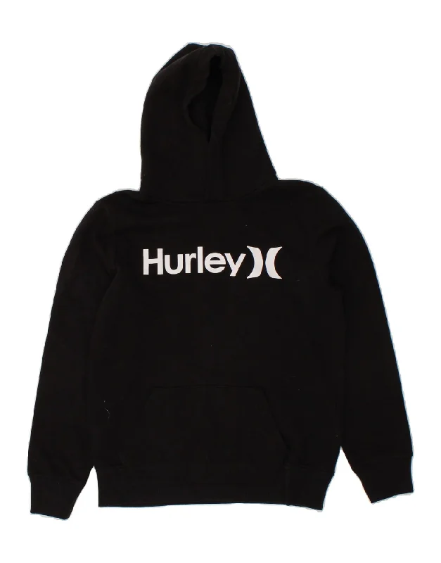 HURLEY Boys Graphic Hoodie Jumper 12-13 Years Large Black Cotton Hoodie Crop Top Short Trendy